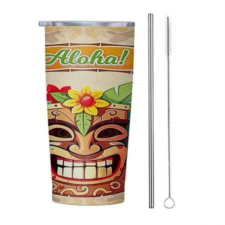 

Aloha Hawaiian Tiki Luau Party 20oz Tumbler Insulated Stainless Steel Water Bottle Portable Travel Coffee Tea Mug Cup