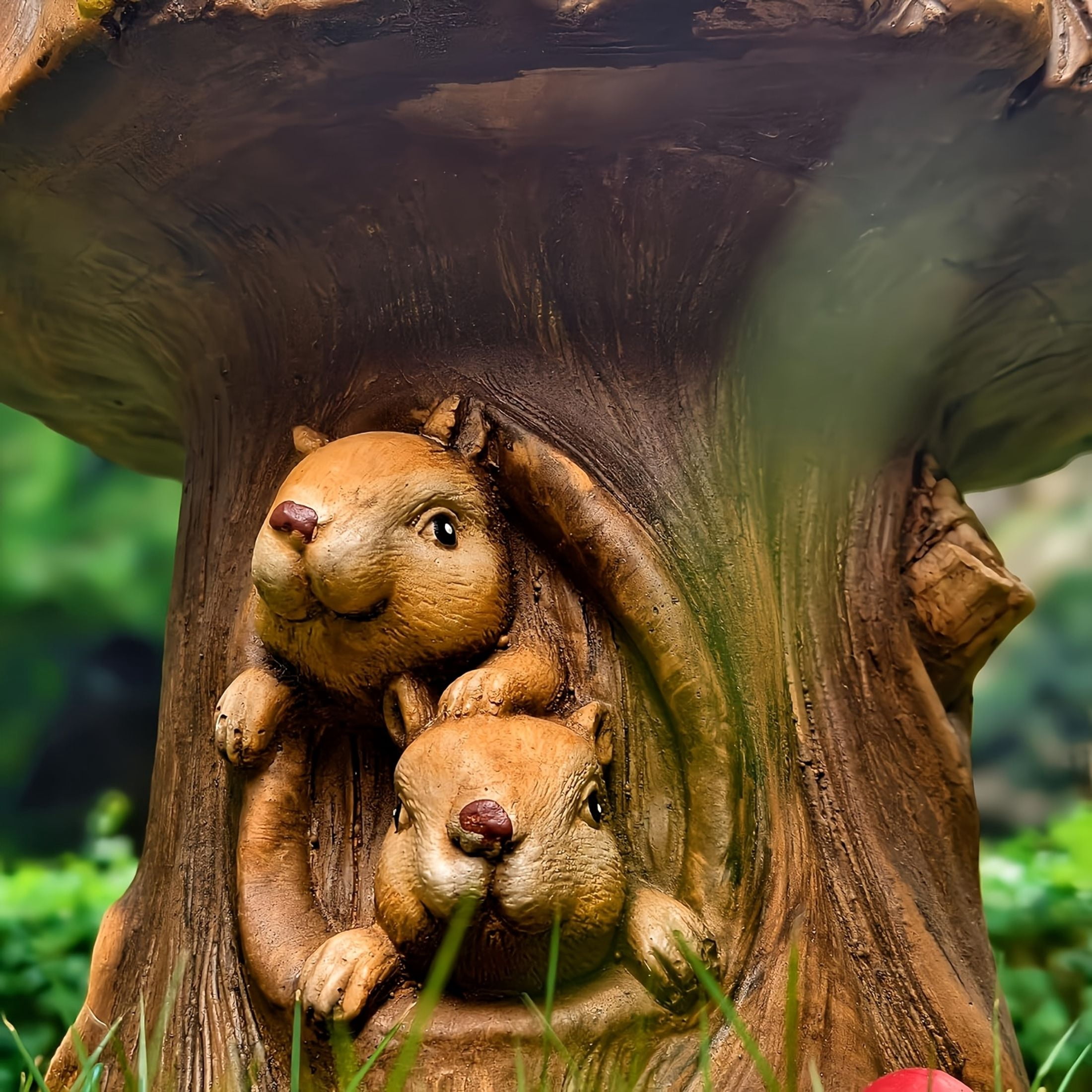 Noble House Squirrel Garden Stool, Fairy Forest Base Decor, Outdoor Creative Figurine Seat for Patio, Garden, Brown