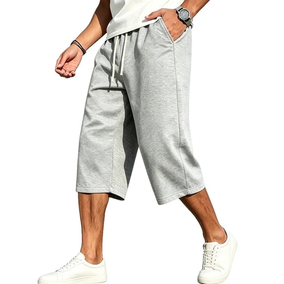 Men's Capris Summer High Waist Pull On Casual Knit Capri Pants Soft Loungewear with Pockets Gray S