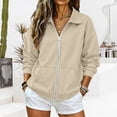thumbnail image 5 of Women's Loose Fit Zip Up Jacket Collared No Hood Long Sleeve Drop Shoulder Solid Color Soft Cozy Y2K Casual Athletic Sweatshirt with Pockets for Daily Outing Beige M, 5 of 5