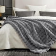 thumbnail image 3 of Cozy Bliss Faux Fur Throw Blanket for Couch, Fuzzy Soft Plush Thick Bubble Blanket for Sofa Bedroom Living Room, 60 * 80 Inches Light Grey, 3 of 19