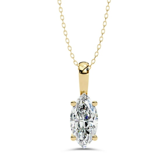IGI Certified Lab Grown Diamond Solitaire Pendant Necklace for Women | 10.4x5.2mm Marquise Cut Diamond Necklace with 18 Inch Chain In 18K Solid Yellow Gold F-G, VS-SI Quality (0.90 Cttw)