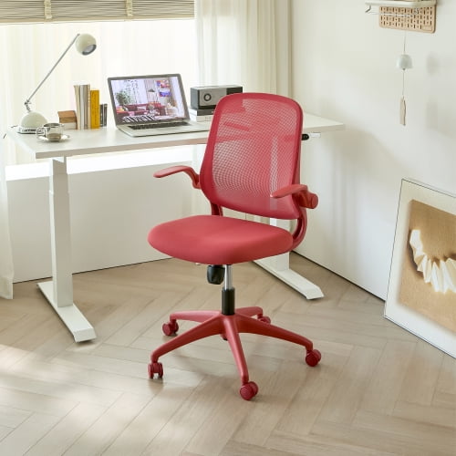 Silla de oficina ergonómica con color, 350 lb, para uso en el hogar, respaldo de malla, espuma moldeada integrada, asiento cómodo, reposabrazos giratorio, ignífuga, rotativa y multifuncional (rojo)