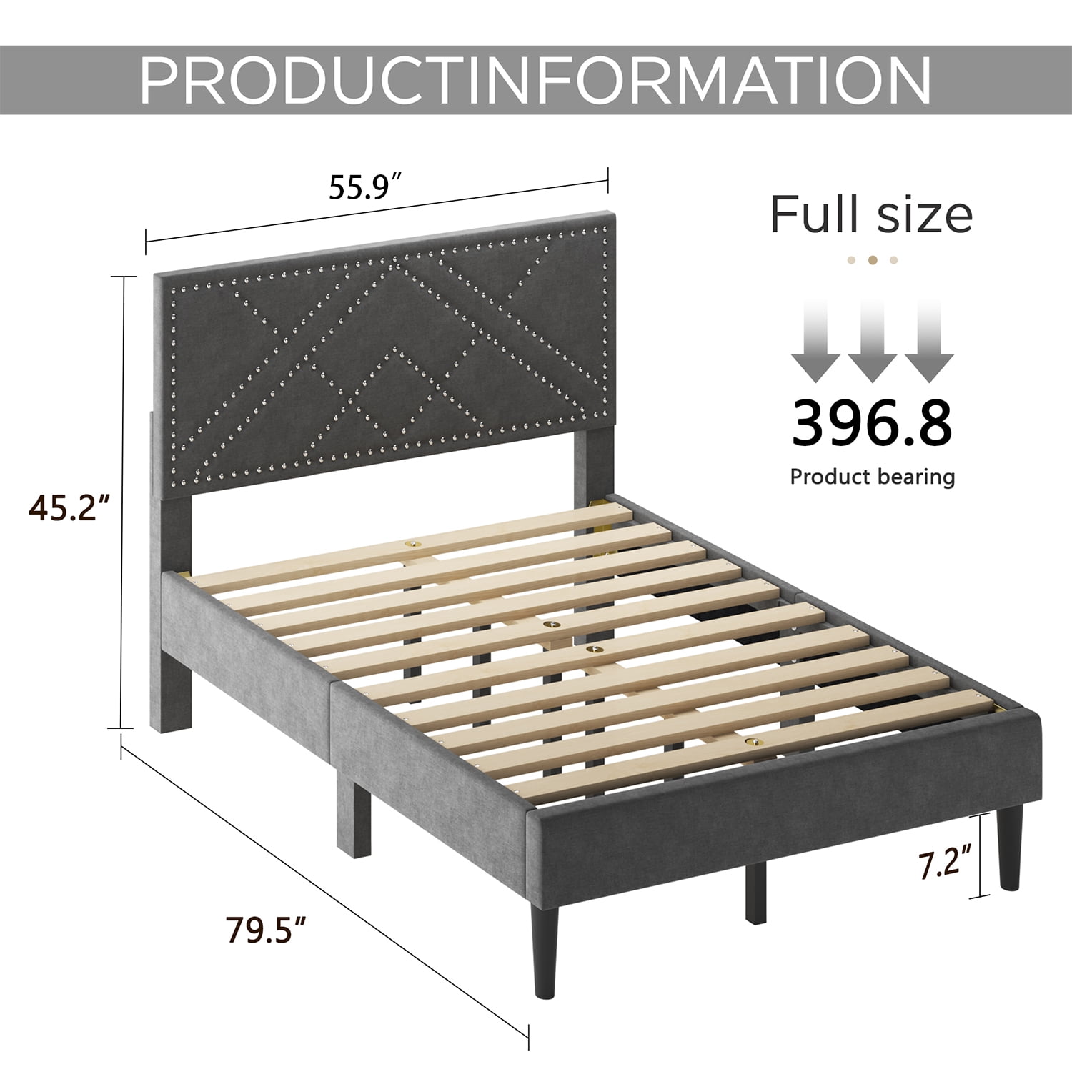 Yoneston Full Size Storage Bed Frame with Linen Upholstered Headboard and Under-Bed Storage, No Box Spring Needed, Quiet Gliding & Heavy Duty Support, Carbon Gray