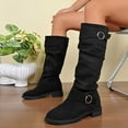 thumbnail image 6 of Women's Slouch Round Toe Low Heel Boots Knee High Boots(Color:Black,Size:6), 6 of 8