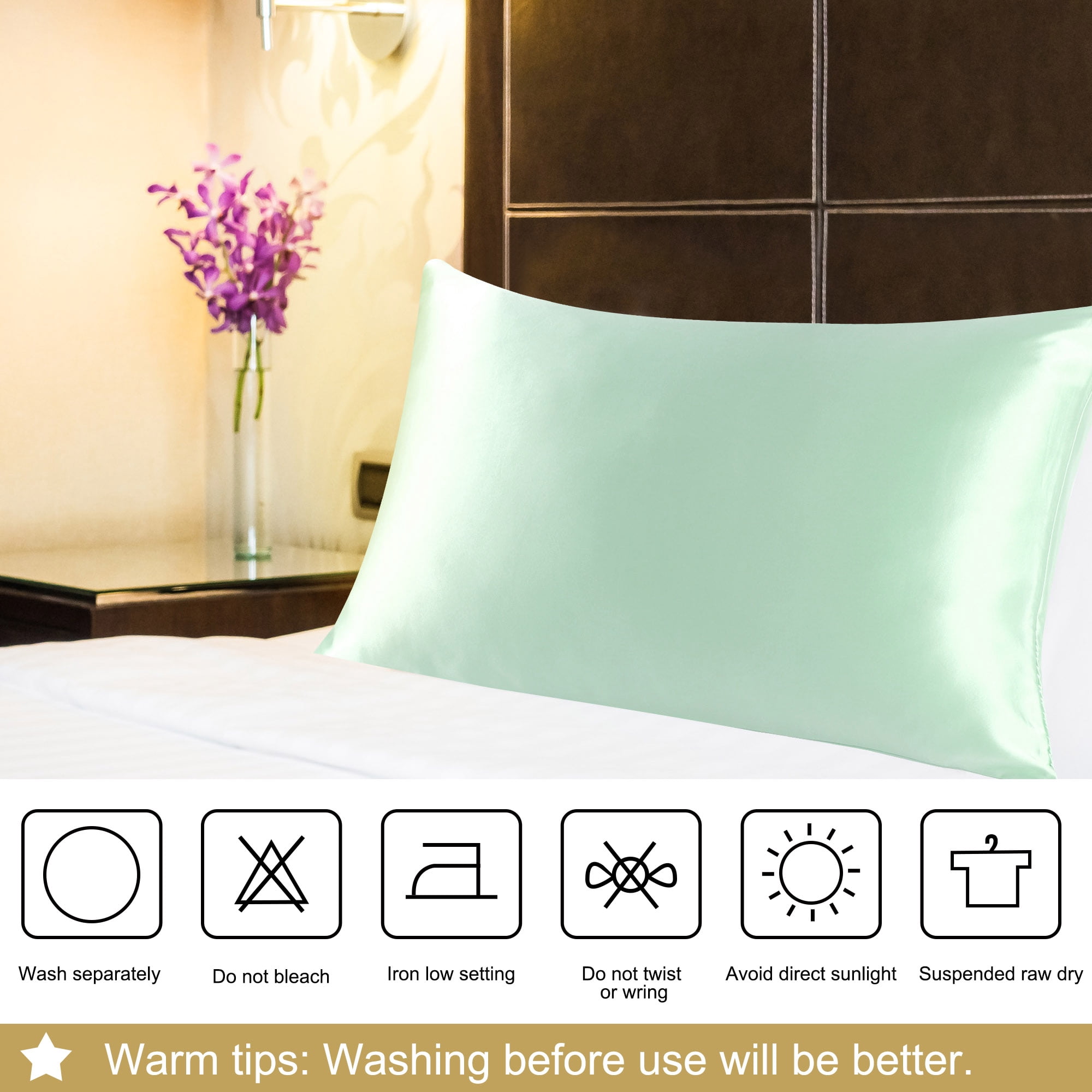 PiccoCasa 100% Silk Pillowcase 2 Piece Standard Size Pillowcases, Light Green
