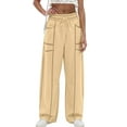 thumbnail image 7 of Hearthz Barrel Sweatpants Women High Waisted Wide Leg Sweatpants Baggy Drawstring Waist Contrast Patchwork Palazzo Pants for Women W/pockets, 7 of 7