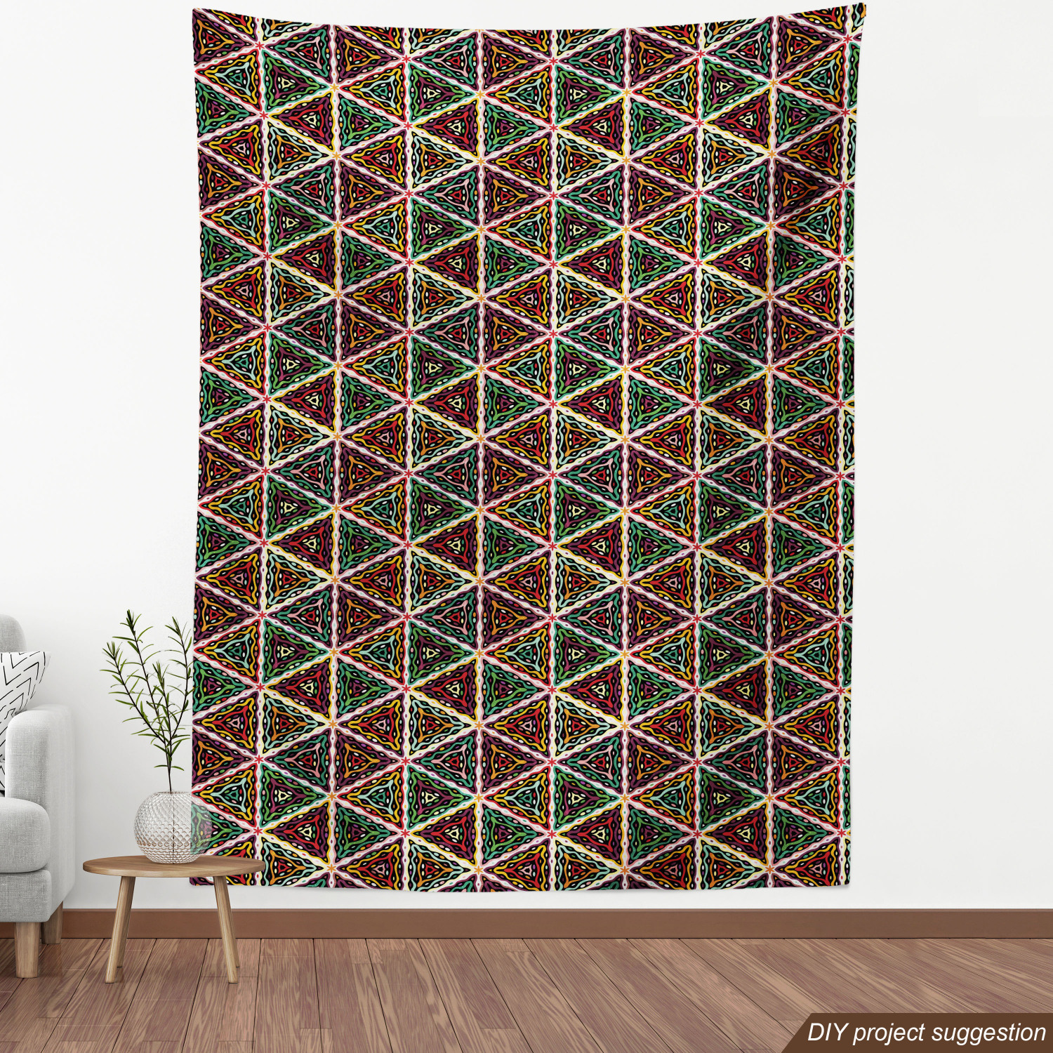 African Fabric by the Yard, Grunge Triangle Design Colorful