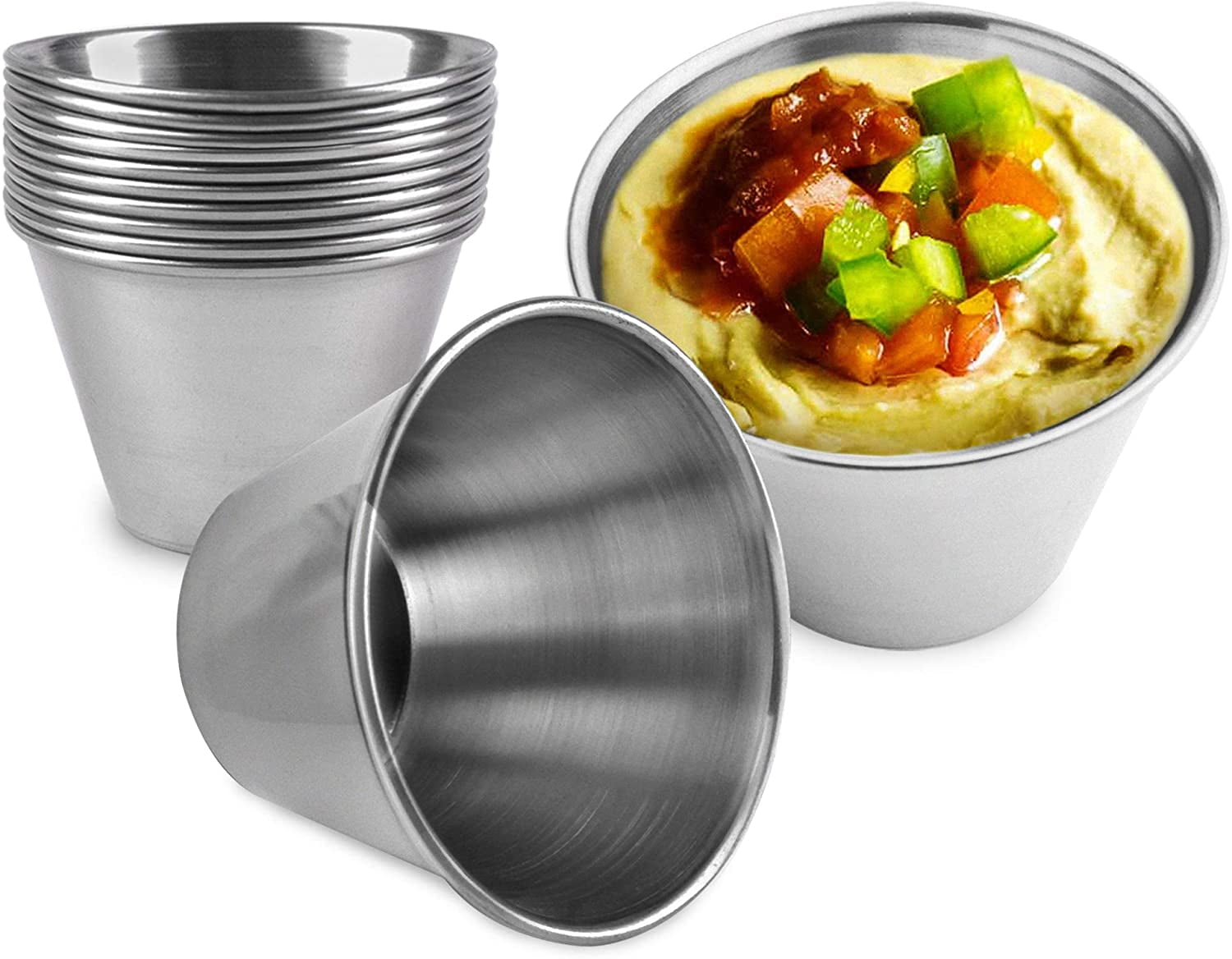 12 Pack Stainless Steel Sauce Cups, Small Individual Condiment Ramekins