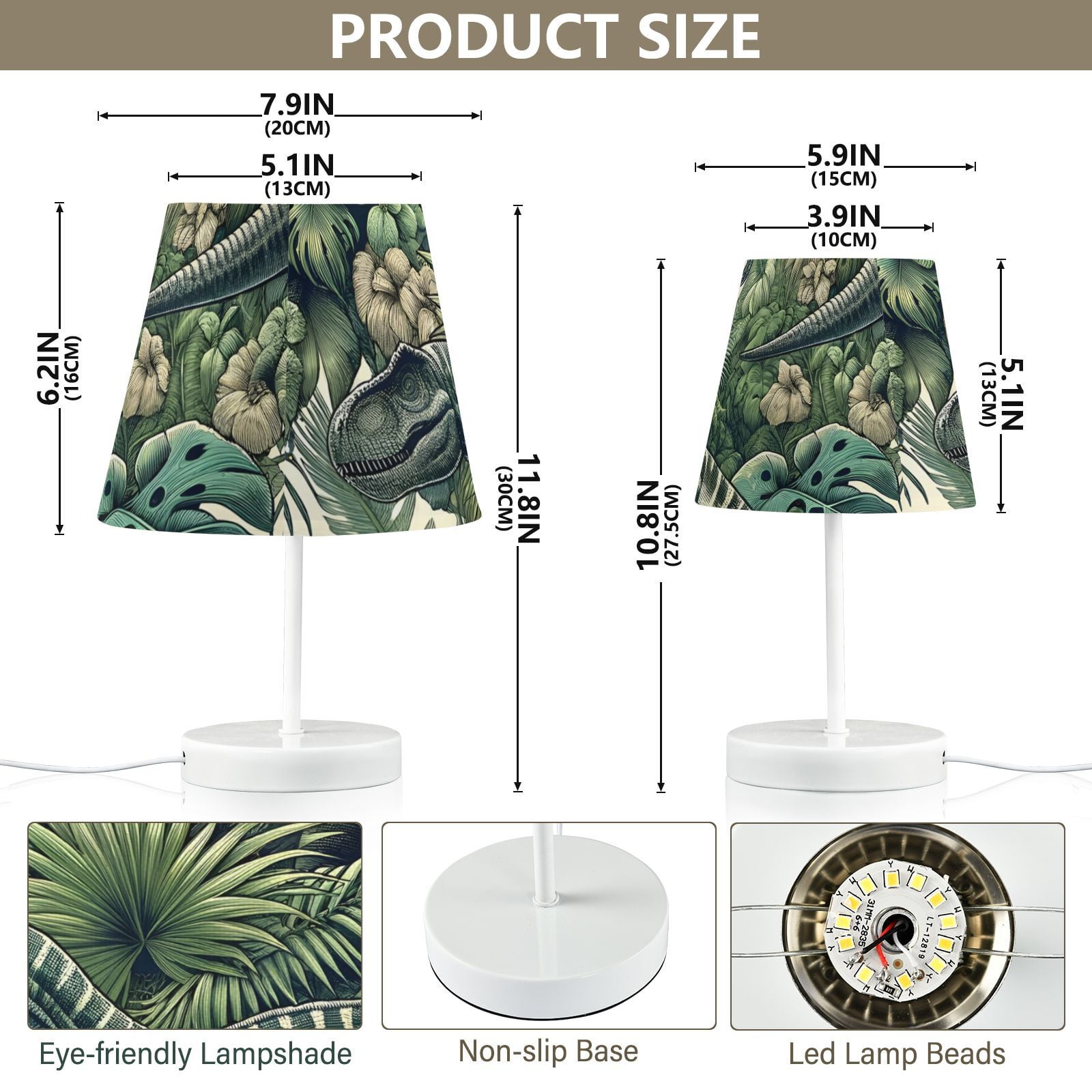 Dinosaurs Leaves LED Desk Lamp Table Lamp USB Bedside Nightstand Small Lamp for Bedroom Living Room Kids Room
