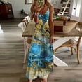 thumbnail image 1 of SMihono Robe Maxi Bohème d'Été pour Femmes Grande Taille Mode Femme Bretelles Taille Mi-Haute Col en V Sans Manches Rayée Imprimée Robe Longue de Plage, 1 of 5