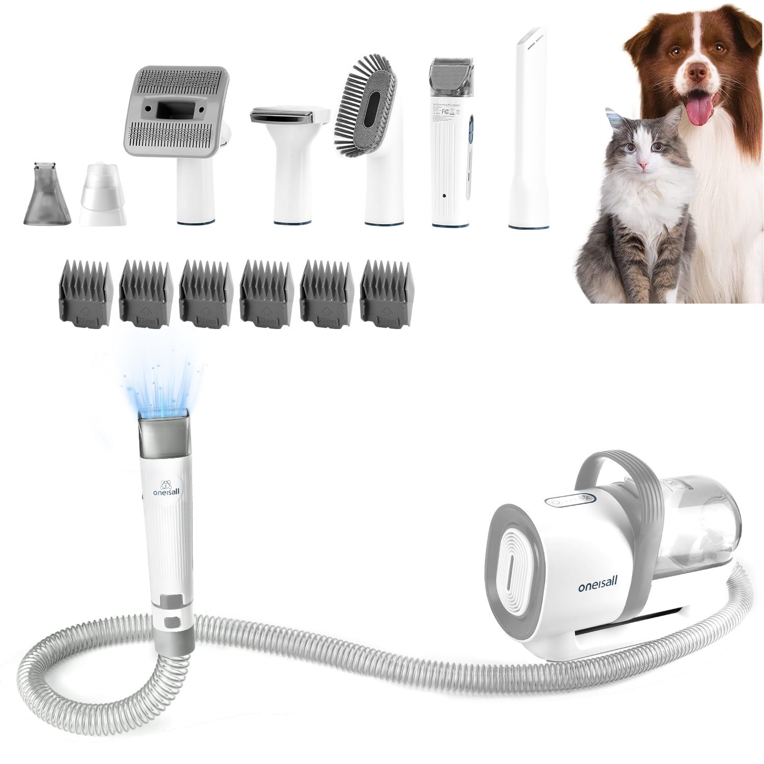 Oneisall 7 In 1 Dog Grooming Kit, Low Noise Pet Grooming Vacuum with 1.