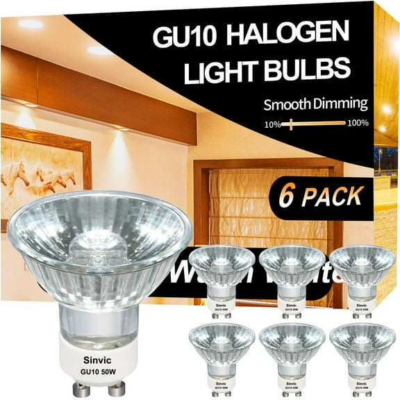 GU10 Halogen 50W Bulbs 6 Pack 120V with 2800k Warm White MR16 Dimmable for Track Lighting