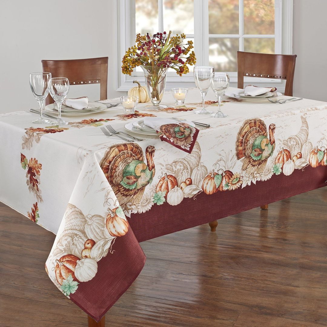 Round Tablecloth Floral Flowers Autumn Fall Thanksgiving Rustic Cotton Sateen 