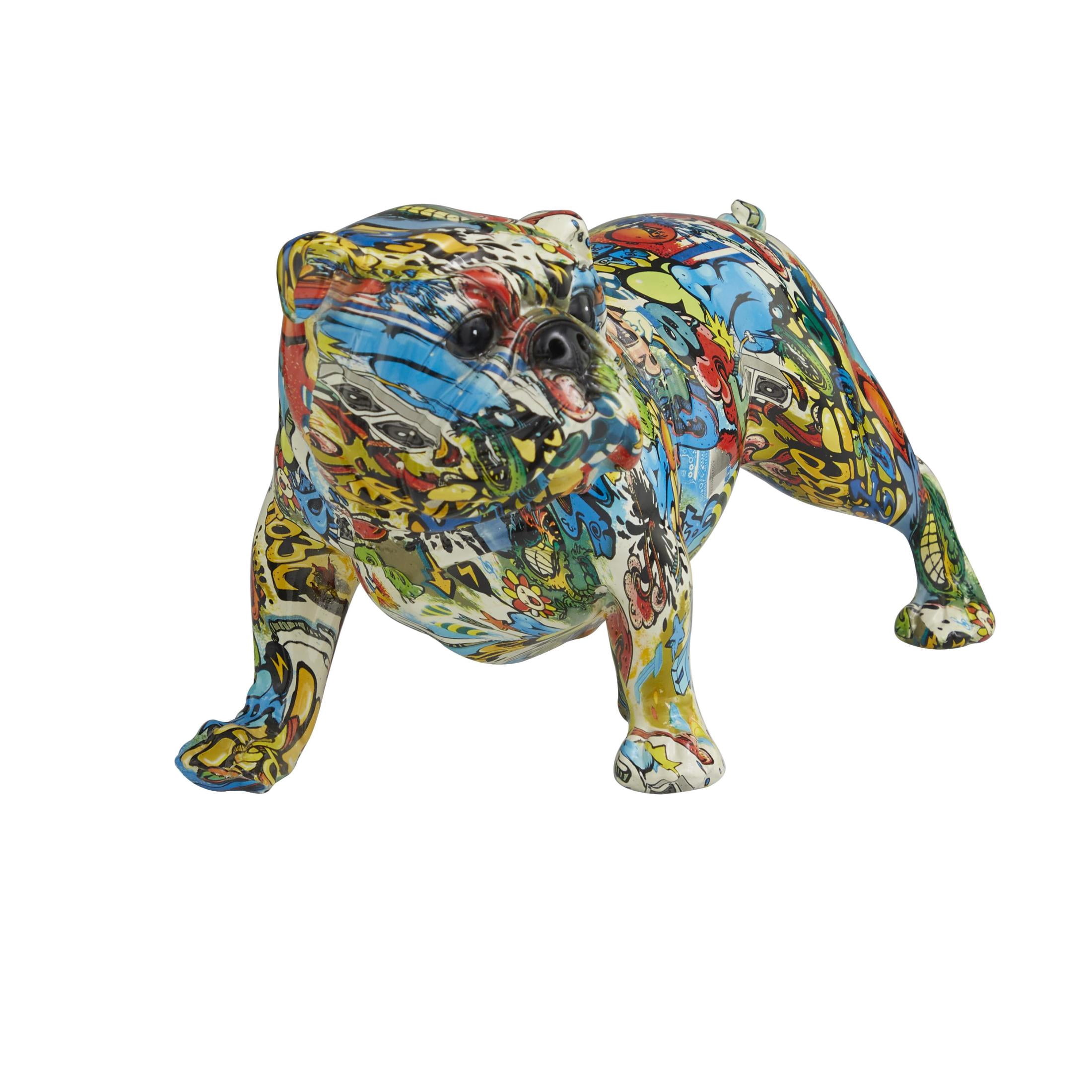 15" x 8" Multi Colored Resin Bulldog Sculpture, by DecMode