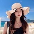 thumbnail image 5 of 54-58cm hat circumference female summer outdoor seaside big eaves sunscreen sunshade straw hat polka dot ribbon foldablepink, 5 of 5