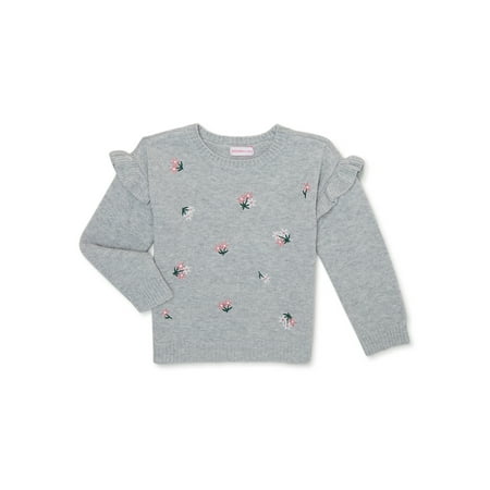 

Design History Toddler Girls Embroidered Floral Sweater with Flutter Sleeves Sizes 2T-5T