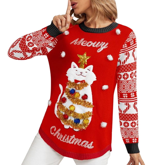 Kcodviy Autumn and Winter New Patterned Quarter Zip Jacquard Pullover Christmas Sweater Mens Large Sweatshirt Cartoon Embroidered Sweater