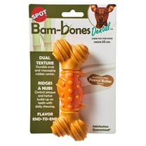 SPOT Bam-Bones Dental Bone 6" Allergen Free Peanut Butter Dog Toy, Durable Oral Care Dog Chew for Light Chewers & Teething Puppies Under 25lbs, Bamboo Fiber