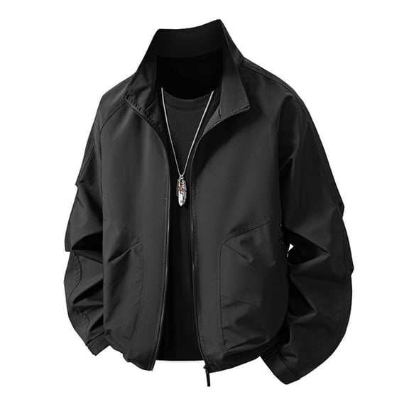 MXALUOB Windbreaker for Men Lightweight Nylon Stand Collar Jacket with Pockets Full Zip Elastic Cuffs Tops Fall Fashion Outerwear