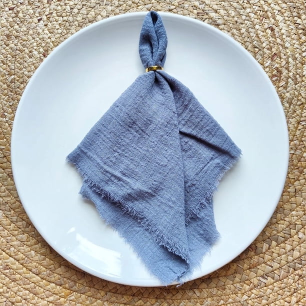 Nvzi Servilletas de tela de 16,53 x 16,53 pulgadas, juego de 4, servilletas de gasa de lino con flecos, servilletas suaves con flecos reutilizables para cenas, fiestas, Navidad, bodas (azul claro)