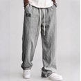 thumbnail image 2 of Mens Linen Cotton Pants Drawstring Waist Lightweight Baggy Sweatpants Loose Fit Beach Travel Straight Leg Pants With Pockets, 2 of 4