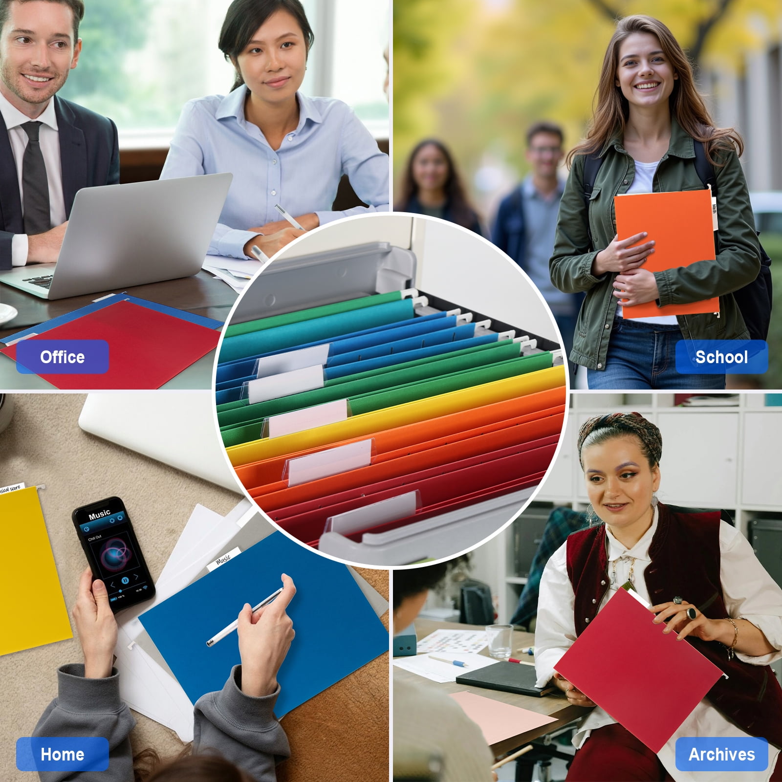 ViVin Hanging File Folders with 1/5 Cut Tabs, 100 Pack Letter Size, for Home School Office(Assorted)