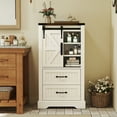 thumbnail image 4 of Gymax Farmhouse Bathroom Floor Cabinet w/Sliding Door Adjustable Shelves & 2 Drawers, 4 of 10