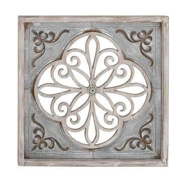DecMode Gray Wood Scroll Wall Decor