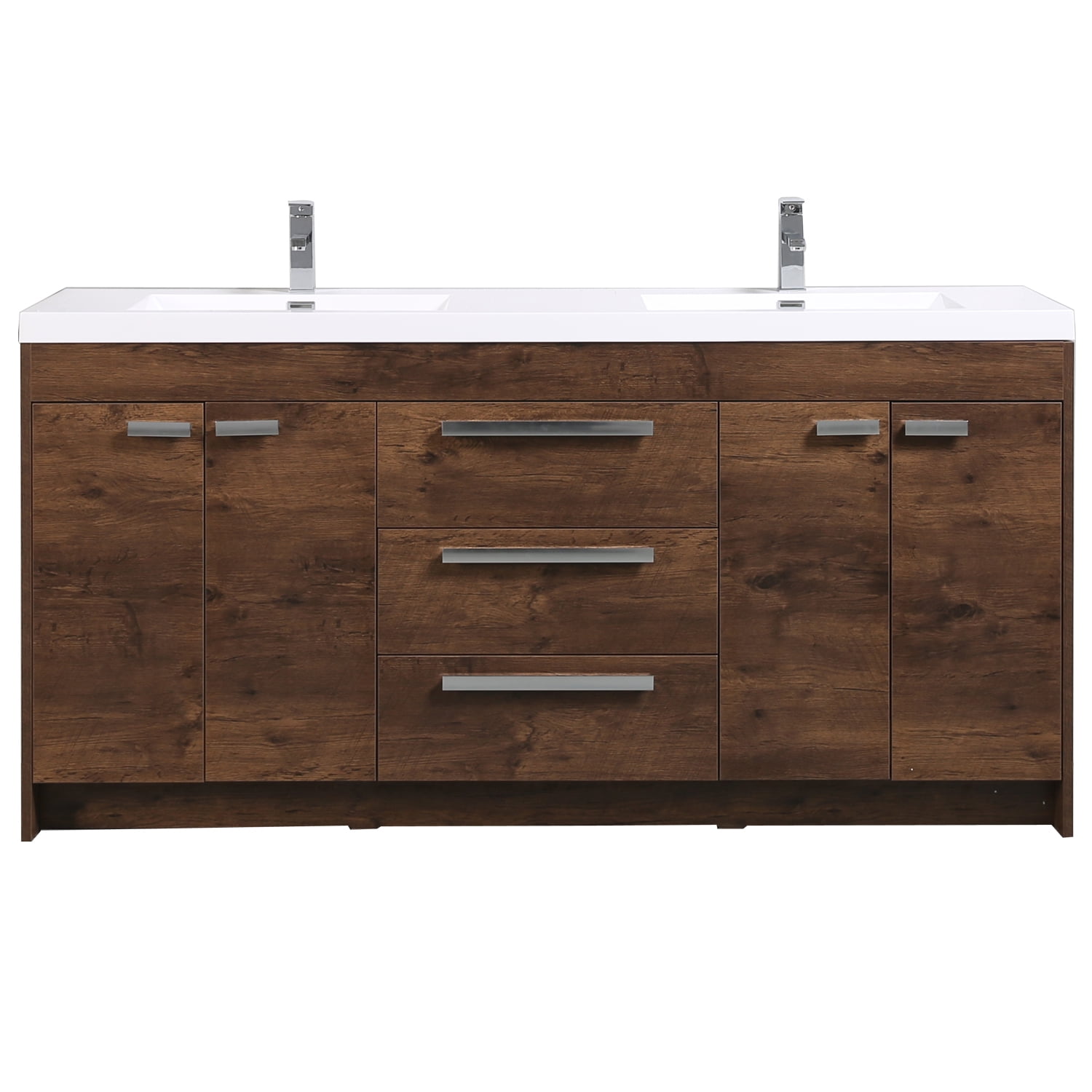 Eviva Lugano 60" Rosewood Modern Bathroom Vanity with White Integrated Acrylic Double Sink
