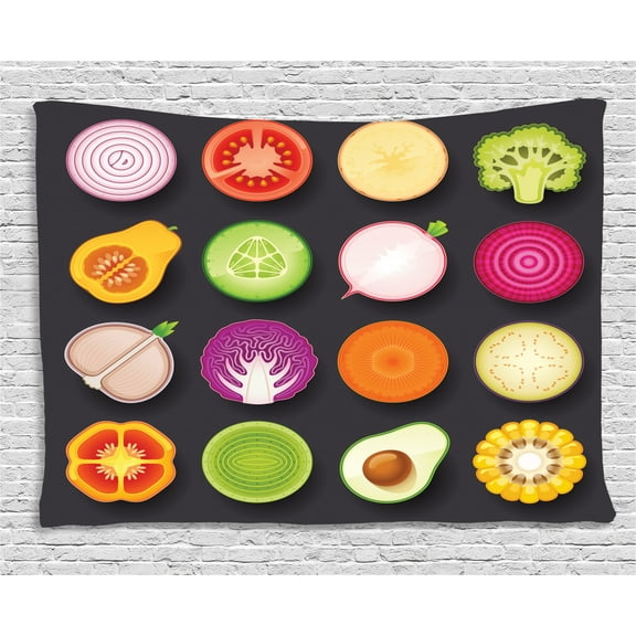 Vegetable Tapestry, Vegan Diet Theme with Corn Avocado Onion Radish Hipster Menu Healthy Lifestyle, Wall Hanging for Bedroom Living Room Dorm Decor, 60W X 40L Inches, Multicolor, by Ambesonne