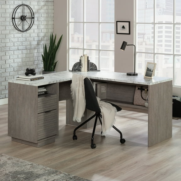 Sauder East Rock Contemporary L-Shaped Desk, Ashen Oak Finish