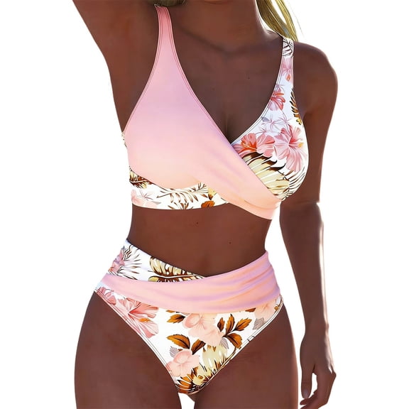 Floral Print Tankini Swimsuit Two Piece Beachwear With High Waist Bottoms And Adjustable