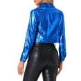 thumbnail image 3 of INSPIRE CHIC Women's Holographic Shiny Biker Button Down Metallic Jacket XL Blue, 3 of 5