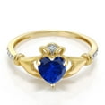 thumbnail image 3 of Gem Stone King 10K Yellow Gold Irish Celtic Claddagh Blue Created Sapphire and Diamond Accent Women Ring (0.86 Cttw, Available in Size 5, 6, 7, 8, 9), 3 of 5