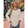 thumbnail image 5 of Long Sleeve Shirts for Women Sweaters Fall Outfits Color Block Winter Clothing Dressy Casual Soft Apricot XXL, 5 of 7