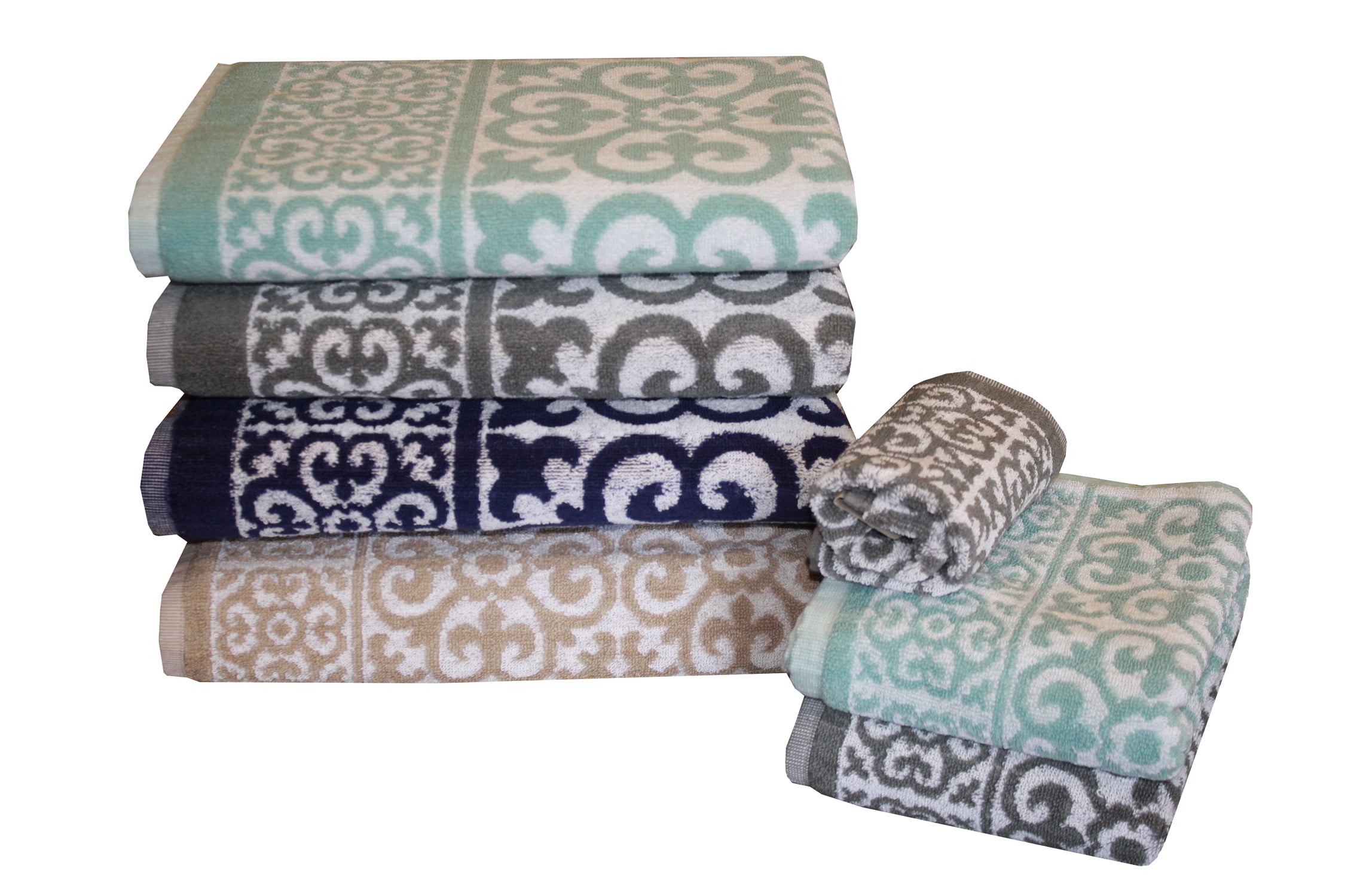 Lintex Arabesque Floral Scroll Jacquard Cotton Towel Set, 6 Count