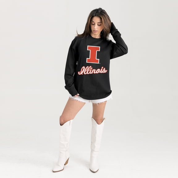 Women's Gameday Couture Black Illinois Fighting Illini Oversized Honor Roll Long Sleeve T-Shirt