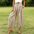 thumbnail image 6 of Mifsaly Striped Cropped Wide Leg Pants for Women High Waist Flowy Palazzo Capris with Pockets Breathable Lightweight Summer Casual Beach Vacation Clothes Coffee,XL, 6 of 8