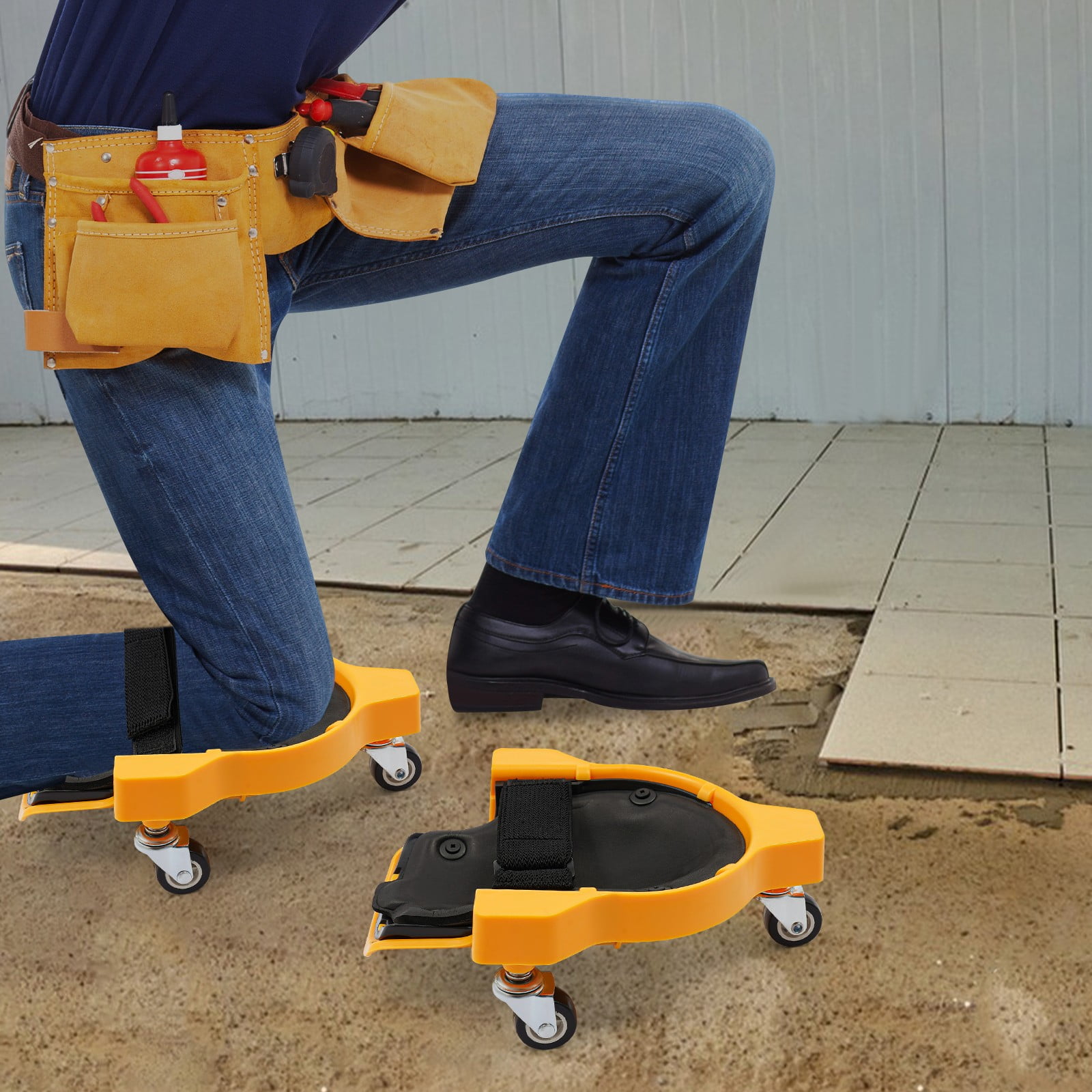 Rolling Knee Pads with Wheels, 2 Pack Knee Creeper Pads with 360° Swivel Casters, Cushioned Mobile Kneeling Pads for Flooring, Tile Work, Gardening, Auto Repair, Construction & Cleaning, Yellow