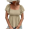 thumbnail image 2 of ECZHAW Womens Tops ,Women's Summer Peplum Tops Square Neck Ruffle Short Sleeve Blouse Smocked Top Dressy Casual Shirts, 2 of 4