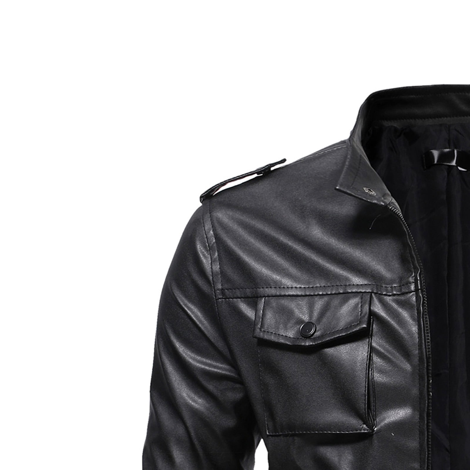 Azrian Men's Leather Plus Fleece Jacket, Motorcycle Jacket, Warm Leather Jacket Black 8(L)