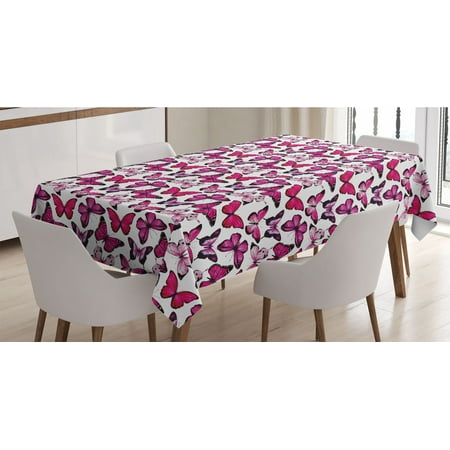 

Pink and White Tablecloth Summer Nature Theme with Watercolor Style Butterflies Pink Wings Rectangle Satin Table Cover for Dining Room and Kitchen 60 X 84 Magenta and Hot Pink by Ambesonne