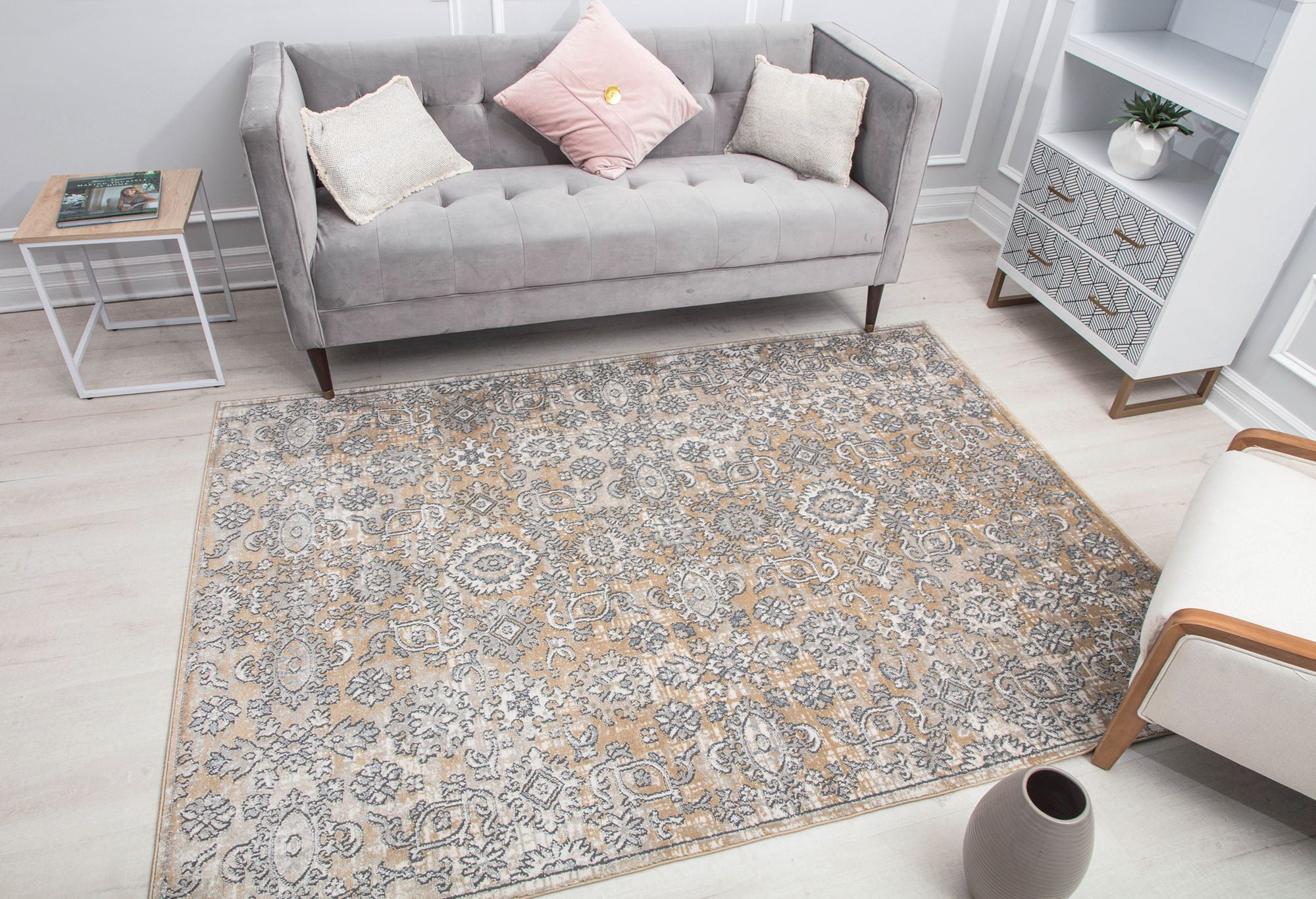 Rugs America Ludlow MD10B Chantilly Cream Transitional Vintage Tan Area Rug, 2'6" x 8'