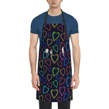 

Qekee Colored Hearts Print Waterproof Apron with Pockets Adjustable Cooking Aprons Kitchen Bib for Baking Household Cleaning