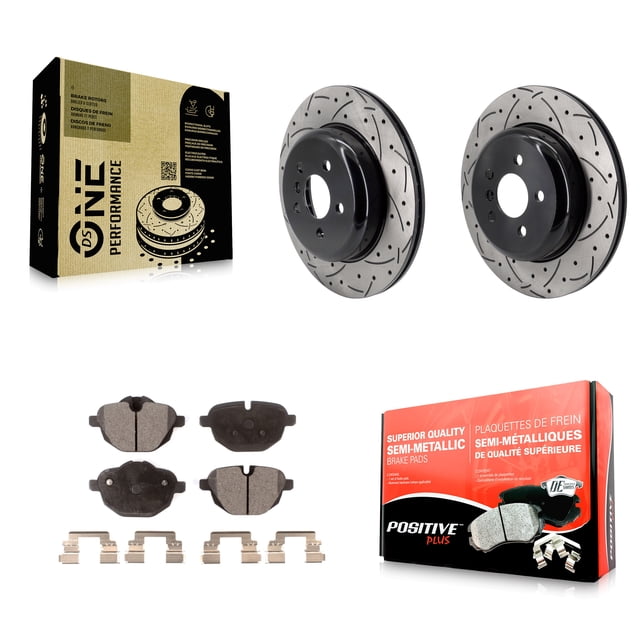 Transit Auto Rear Coated Drilled Slotted Disc Brake Rotors and Semi-Metallic Pads Kit for Car 2022 BMW X3 2.0L with 330mm Diameter Rotor Without M Performance Brakes KDF-102069