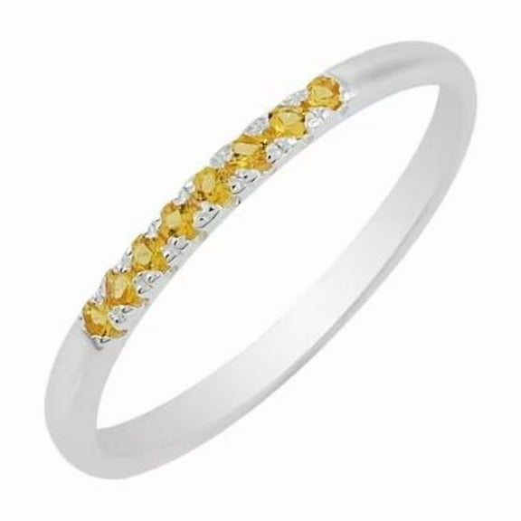 Studded Citrine Engagement Eternity Band Anniversary Stackable Ring 925 Sterling Silver Gemstone Jewelry For Women Gift