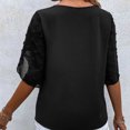 thumbnail image 4 of Top de manga de pétalo para mujer, camisa de empalme de malla con cuello redondo, Top informal suelto de Color puro, negro S, 4 of 6