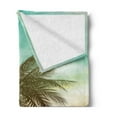 thumbnail image 2 of Island Party Soft Flannel Fleece Throw Blanket, Tropical Sunset Horizon Scene on Misty Sky Surreal Serene Coastal, Cozy Plush for Indoor and Outdoor Use, 70" x 90", Pale Peach Turquoise, by Ambesonne, 2 of 5