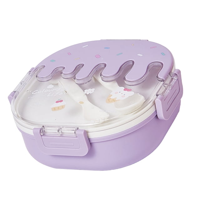 Fiambrera De Plástico Con Patrón De Dibujos Animados, Lindo Contenedor De Almuerzo Portátil, Contenedor De Comida Apilable Para Niños Con Tenedor Y Cuchara Para Niños, Apto